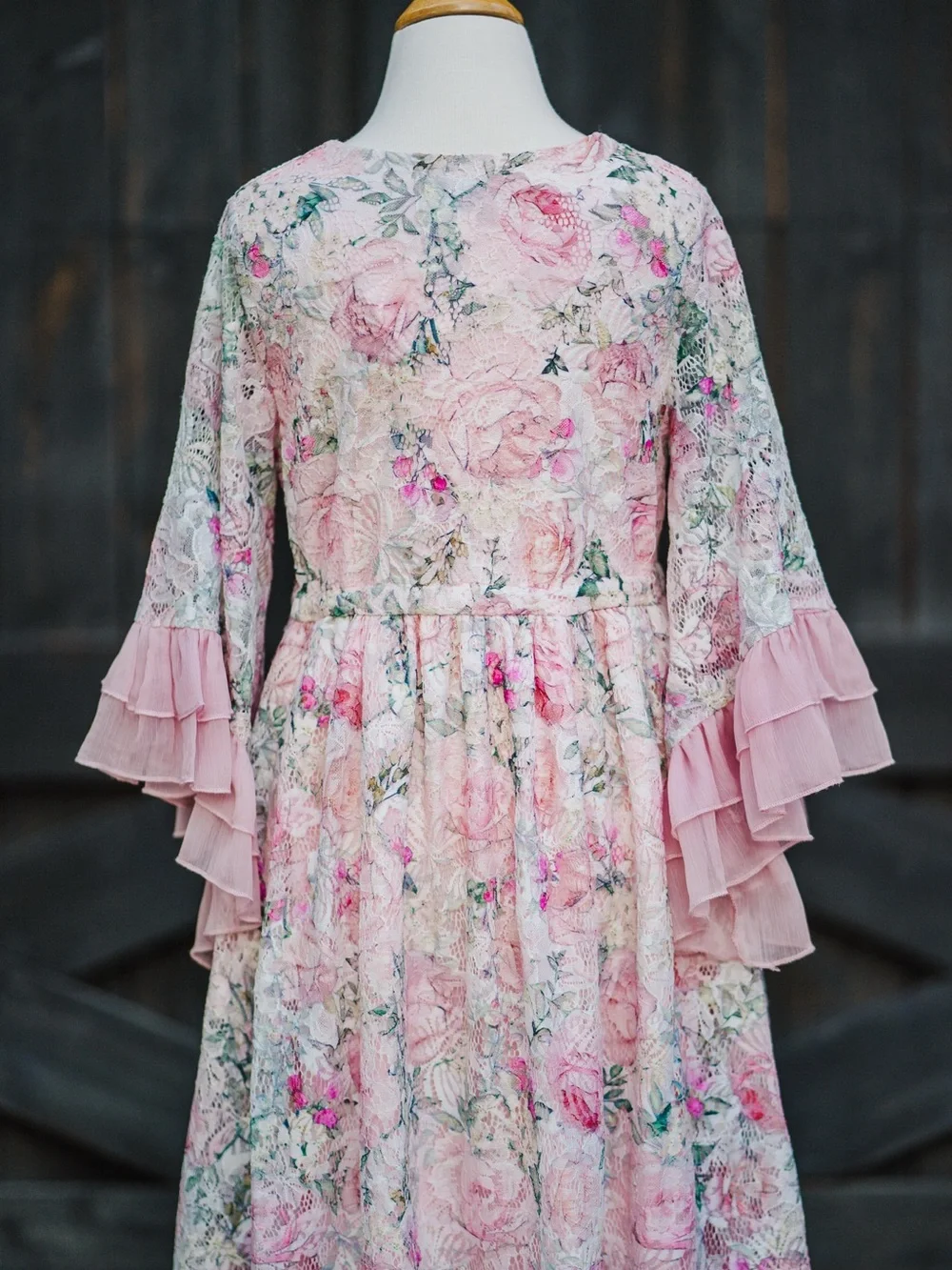 Girl's Fairycore boho pink lace ruffle dress size 12